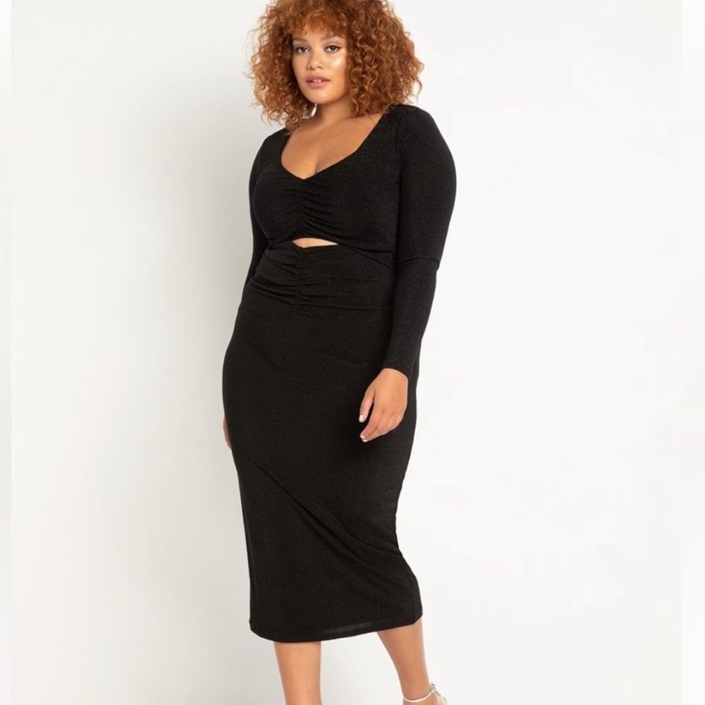 Eloquii Black Long-sleeve Cut-Out Dress. Size 18
